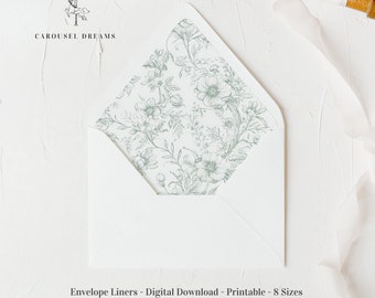 Sage Green Floral Envelope Liner, French Toile Wedding Invitation (Digital Download)
