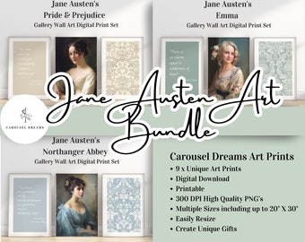 Jane Austen's Pride & Prejudice, Emma, Northanger VALUE BUNDLE 9 X DIGITAL Portrait Gallery Set | Regency Oil Painting | Printable Wall Art