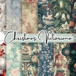 Noël victorien 12 Digital Paper Pack - Téléchargement instantané Imprimable, Motif répétitif sans couture, Scrapbooking, Victoriana Junk Journal