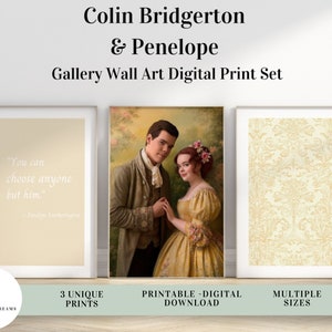 Penelope and Colin Bridgerton 3 Art Print Set- DIGITAL Download. Romantic Regency Oil on Canvas Portrait Wall Art Poster. Print on Demand.