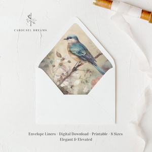 Printable Envelope Liner, A7, Euro Flap, Square Flap, 6.5 Square, A6, 5.75 Square, 4 Bar, Wedding Invitations, Vintage Bird Chinoiserie