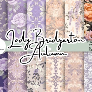 Lady Bridgerton Otoño Otoño 12 Paquete de papel digital - Descarga instantánea. Álbum de recortes, Sublimación, Patrón sin costuras, Planificador imprimible Regency,
