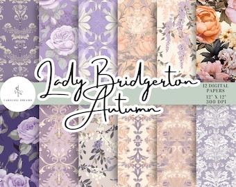 Lady Bridgerton Autumn Fall 12 Digital Paper Pack - Natychmiastowe pobranie. Album, Sublimacja, Bezszwowy wzór, Regency Printable Planner,