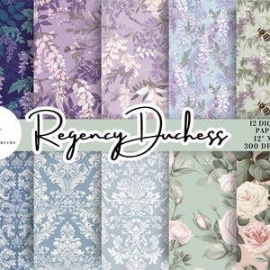 Más vendido - Paquete de 12 papeles digitales inspirados en la época de la Regencia - Descarga instantánea. Patrón repetitivo sin costuras imprimible, imágenes prediseñadas, PNG para uso comercial.