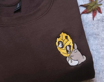 Autumn Sweatshirt, Forest Spirits and Flowers Embroidered Comfort Colors® Whimsical Nature-Inspired Shirt, Cozy Cottagecore Anime Aesthetic