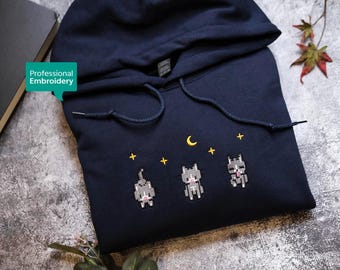 Stardew Valley Cat Sweatshirt, Pixel Cat Embroiderd Perfect Gift for Gamers, Cute Gamer hoodie, Cozy & Cute Gaming Attire