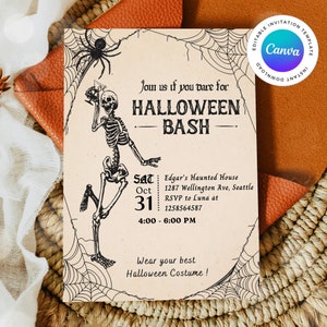 Editable Halloween Party Invitation Template, Adult Halloween Party Invite Template, Costume Party Invitation, Vintage Halloween Invitation