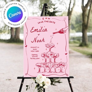Hand Drawn Wedding Welcome Sign, Personalized Engagement, whimsical, funky, scribbled party illustrated, handwritten Wedding Decor