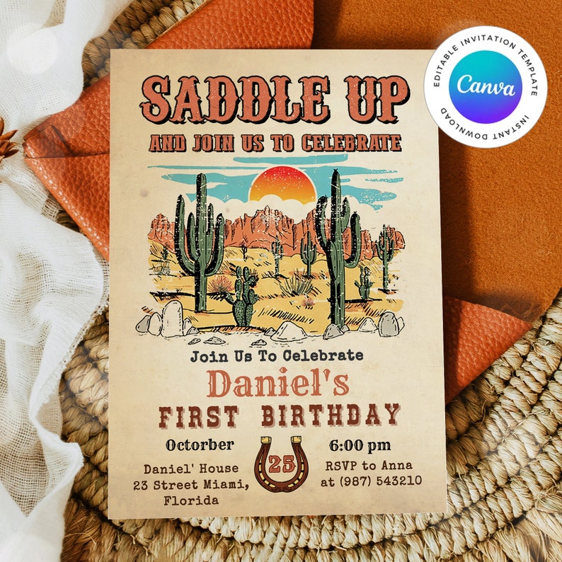 Editable Western Birthday Invitation, Editable My 1st Rodeo Invitation