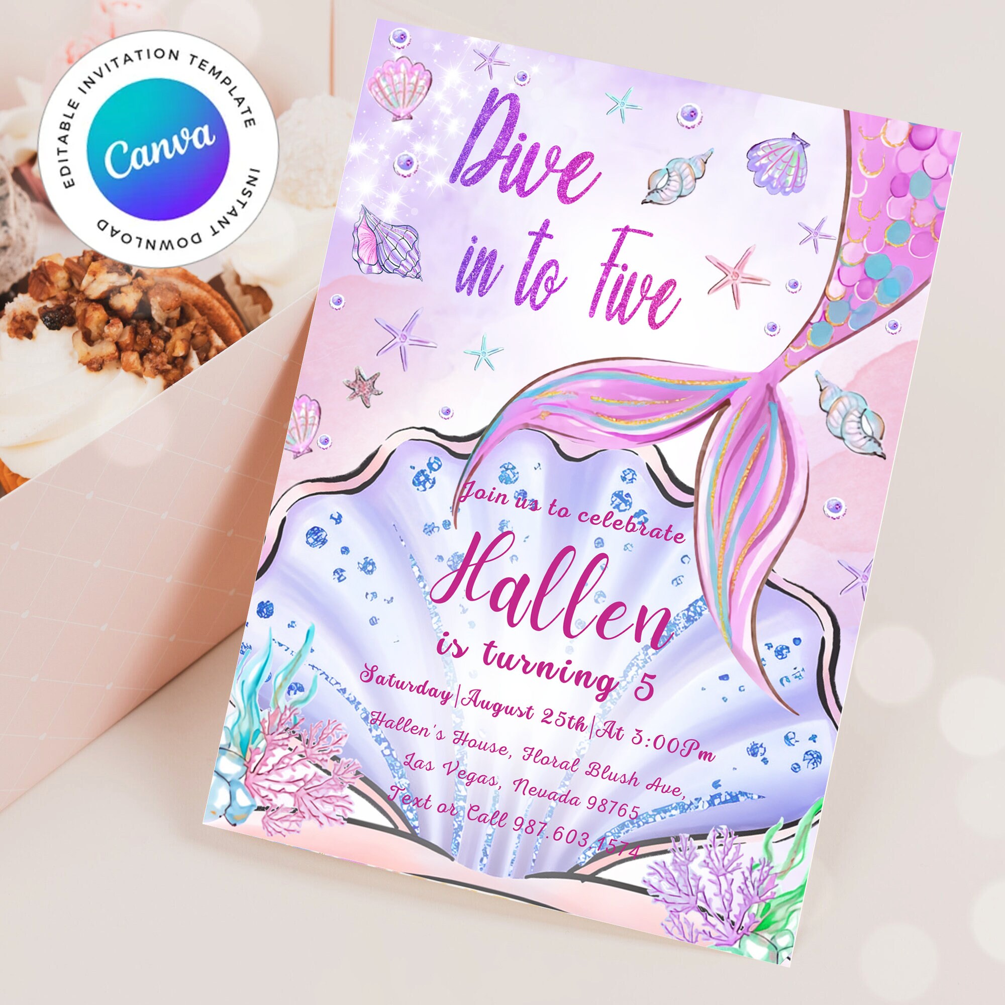 Editable Mermaid Dive Into Five Invitations, Dive Into Five Invitation