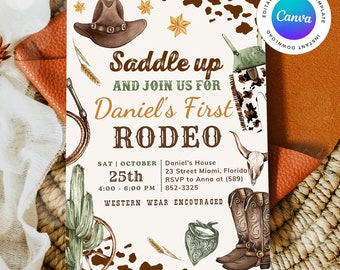 Editable My 1st Rodeo Invitation, Editable Cowboy Birthday Party Invitation, Western Birthday Invitation, First Rodeo Birthday Invitation