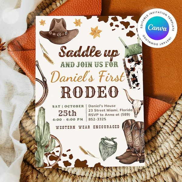 Editable My 1st Rodeo Invitation, Editable Cowboy Birthday Party Invitation, Western Birthday Invitation, First Rodeo Birthday Invitation