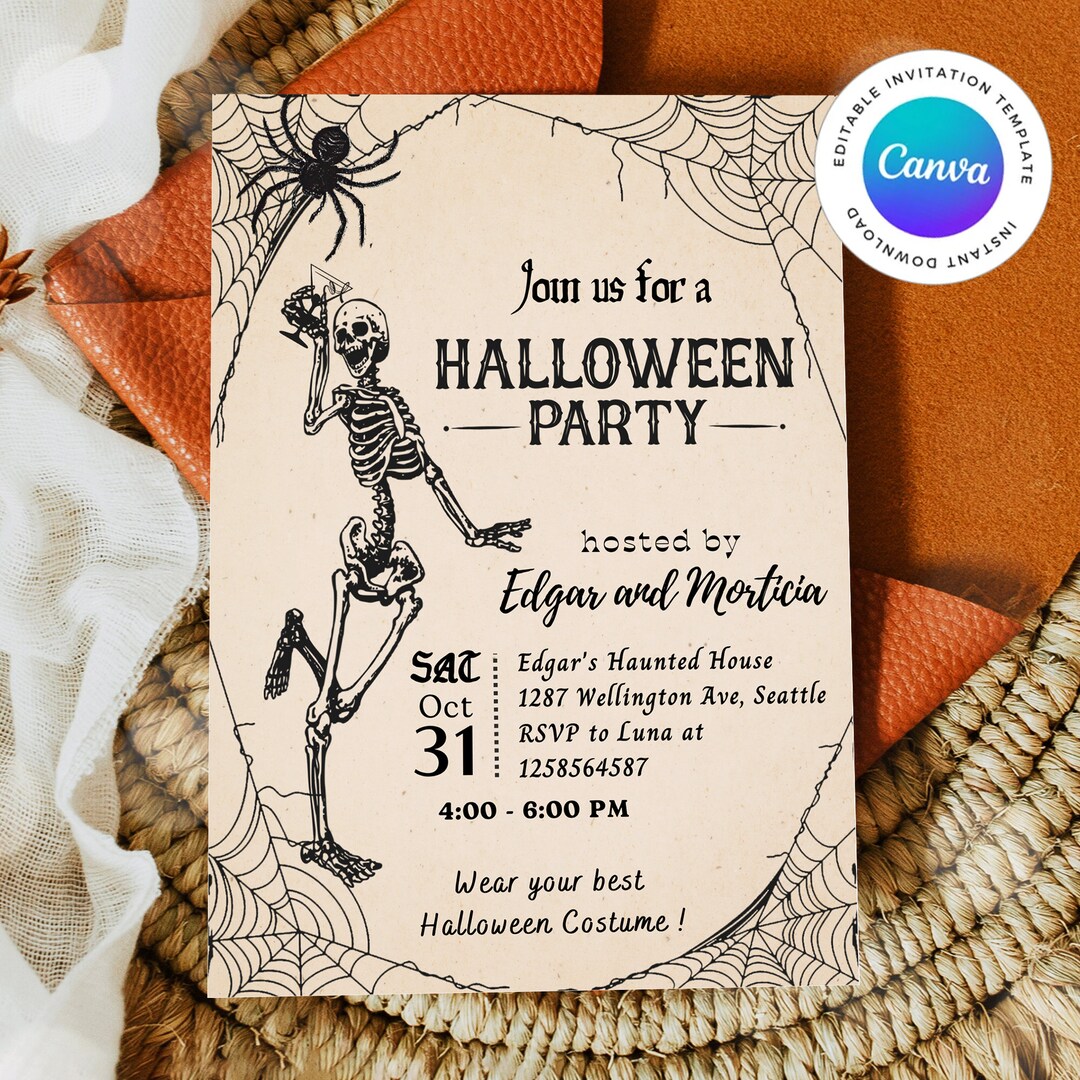 Vintage Halloween Party Invitation, Adult Halloween Party Invite