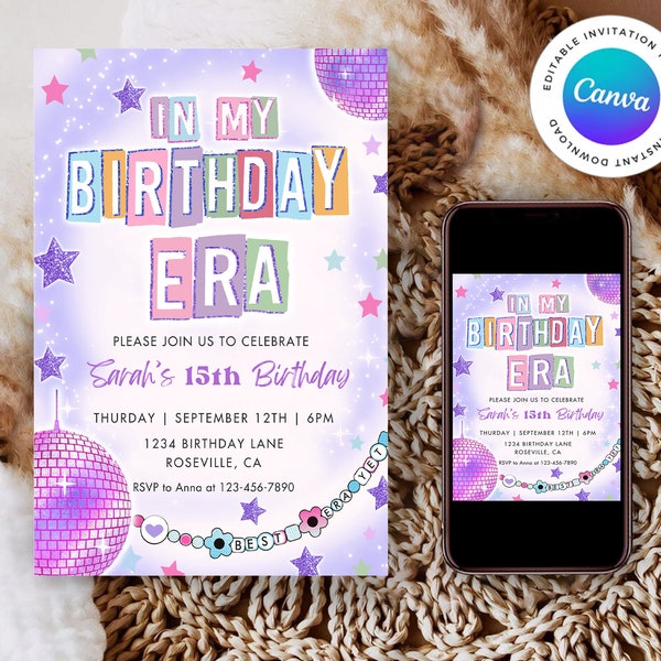 In My Birthday Era Invite Template, Editable Girl Birthday Invite, Birthday Disco Invitation Template, Editable Birthday Invite