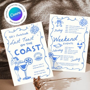 Coastal Bachelorette Invitation and Itinerary Template, Last Toast on the Coast, Coastal Grandma, Beach Bachelorette, Canva Template, Hen do