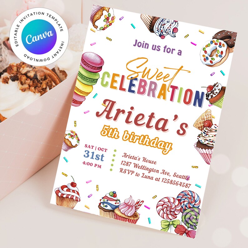 Sweets Birthday Party Invitation Sweet Celebration Birthday Etsy