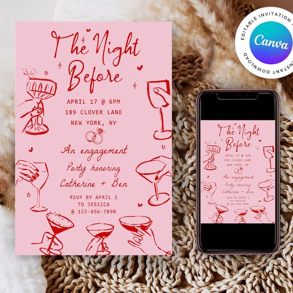 EDITABLE The Night Before Rehearsal Dinner Invitation, hand drawn whimsical scribble Illustration, Rehearsal Dinner Invite, quirky inspired