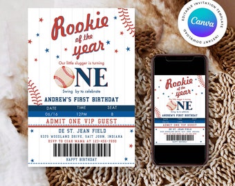 Rookie of the Year First Birthday Invitation Baseball Birthday Party ...