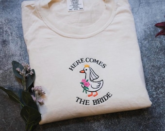 Embroidered Silly Goose Bride Shirt, Bride To Be Funny Goose Shirt, Embroidered Bride shirt, gift for bride ,getting ready bridal shirt