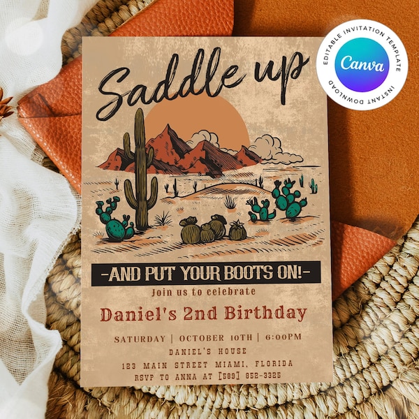 Editable Western Saddle Up Birthday Invitation, EDITABLE Cowboy Birthday Party Invitation, Saddle Up Birthday Invite, Wild West Invite