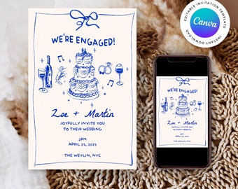 Hand Drawn Engagement Party Invitation Template Scribble Illustrations Engagement Invites Handwritten Were Engaged Celebration Party Invite