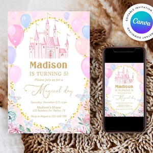 Princess Birthday Invitation, Magical Day Princess Castle Birthday Party Invite, Printable Invitation, Editable Invitation Template