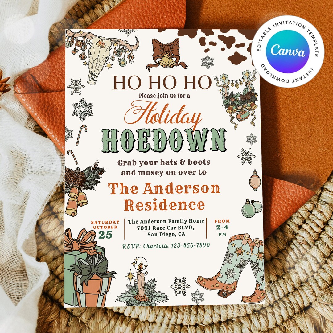 EDITABLE Christmas Hoedown Invitation Western Christmas Party Etsy