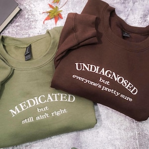 Medicated But Still ain’t right Embroidered Sweatshirt Undiagnosed Sweatshirt, Sarcastic Shirt, Funny Meme hoodie , Funny Sayings