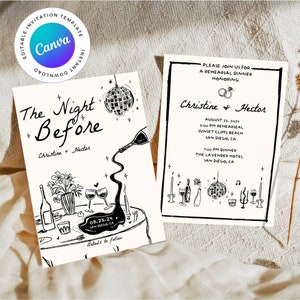 REHEARSAL DINNER INVITE Template, whimsical scribble illustration, the night before wedding, hand drawn Modern Rehearsal Invite, Handwritten image 1