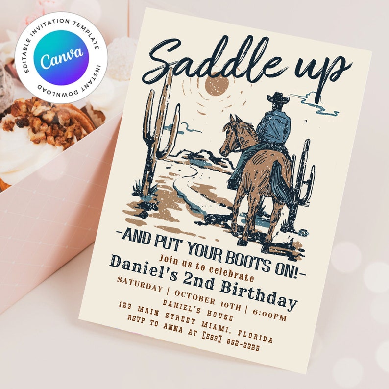 Editable Cowboy Birthday Party Invitation Western Birthday Etsy