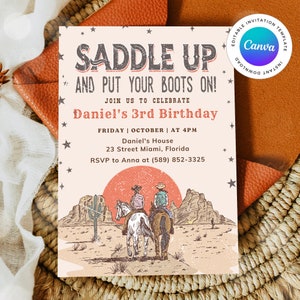 Saddle Up Birthday Invite, Editable Western Saddle Up Birthday Invitation, EDITABLE Cowboy Birthday Party Invitation, Wild West Invite