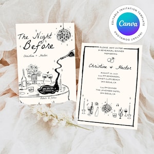 REHEARSAL DINNER INVITE Template, whimsical scribble illustration, the night before wedding, hand drawn Modern Rehearsal Invite, Handwritten image 3