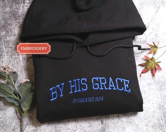 By His Grace | embroidered Christian hoodie vintage, Christian Men Gift, faith streetwear, aesthetic Christian gym shirt, comfort colors tee
