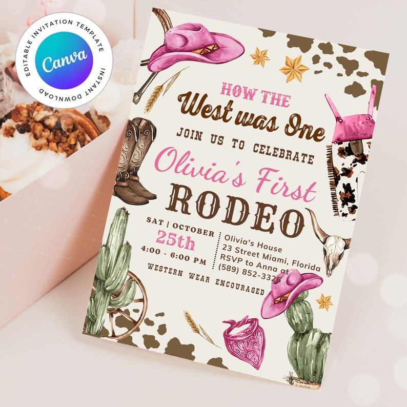 Editable How the West Was One Invitation, Editable Cowgirl Birthday