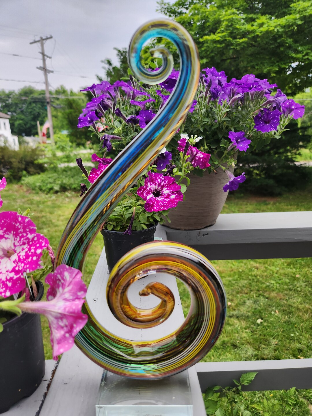 Spiral Art Glass Sculpture Multicolored Threading Etsy