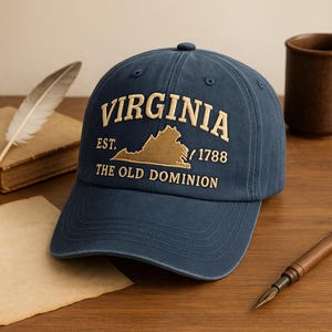 Chapeau papa brodé Virginia : casquette de baseball vintage en coton délavé