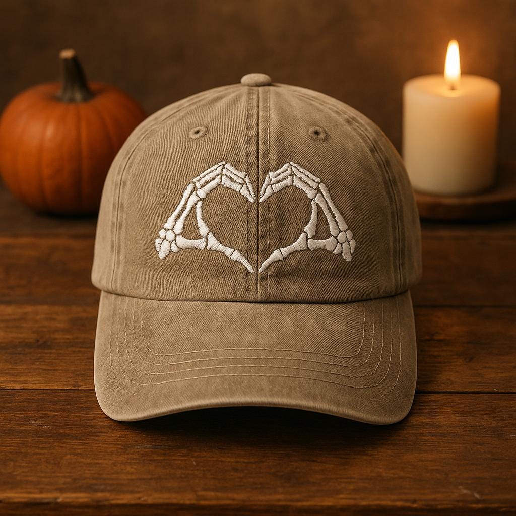 Custom Skeleton Hands Heart Embroidered Hat, Spooky  display picture 2