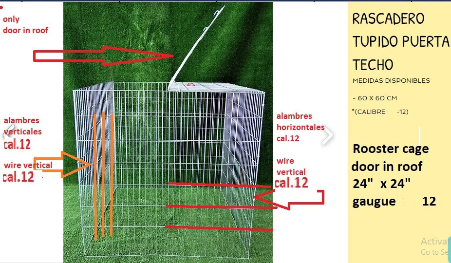 Pack 2 jaulas para gallos 24" x 24" PUERTA EN TECHO Jaulas Campos rascadero tupido 60x60 puerta en techo calibre 12
