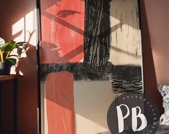 Impression d'art abstrait en quadrillage corail – Bloc de couleur moderne (téléchargement numérique)