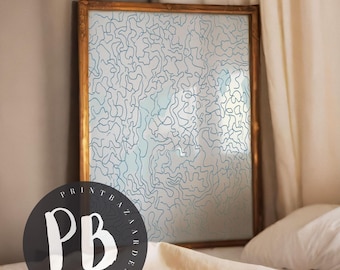 Impression d'art abstrait ligne bleue, art mural organique minimaliste (téléchargement numérique)