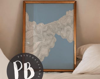 Impression d'art abstrait nuage, décoration murale bleue minimaliste (téléchargement numérique)