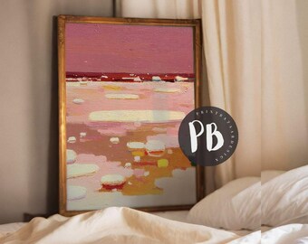 Impression abstraite mauve de peinture à l'huile de champ de neige | Art mural paysage hivernal moderne imprimable en téléchargement numérique