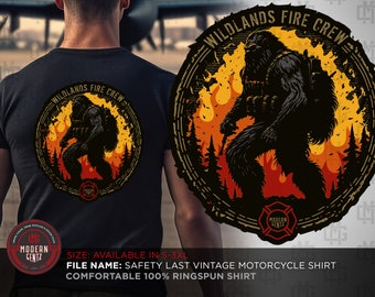 Bigfoot Fire Fighter T-shirt, wildlands sasquatch tshirt, forest firefighter, crew emblem (BACK PRINT)