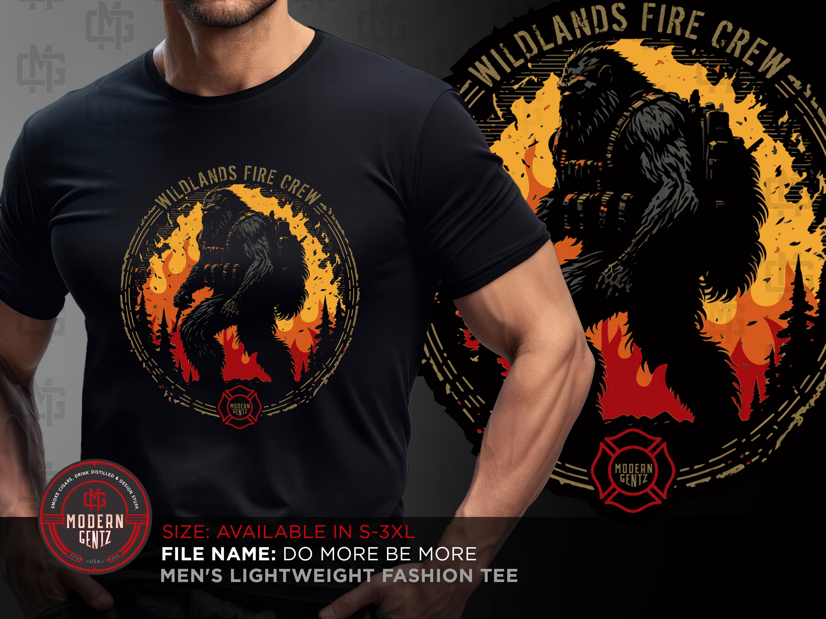 Bigfoot Fire Fighter T-shirt, wildlands sasquatch tshirt, forest firefighter, crew emblem (FRONT PRINT)