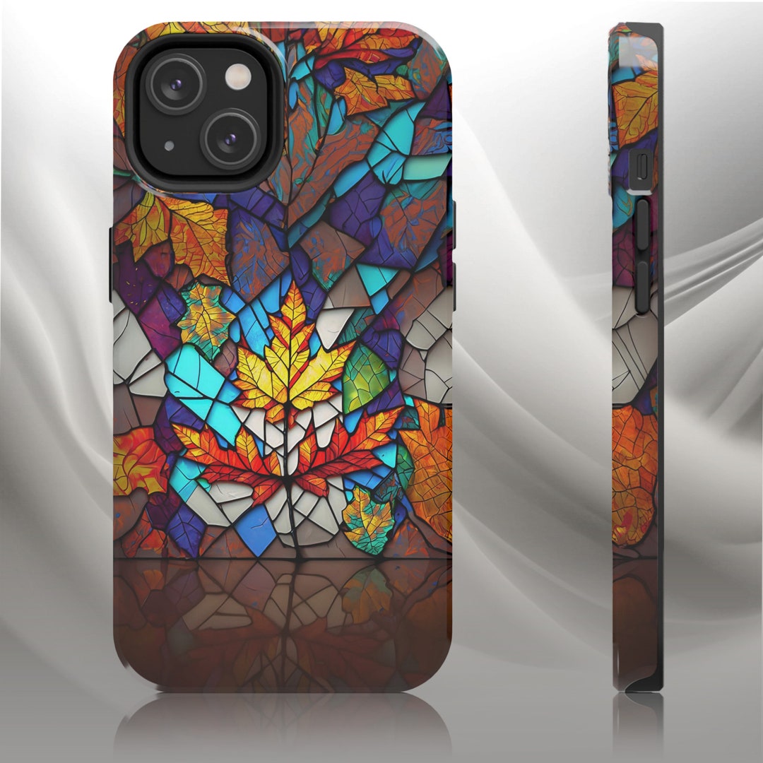 Autumn Leaves Phone Casing, Stained Glass Fall iPhone Case, Aesthetic