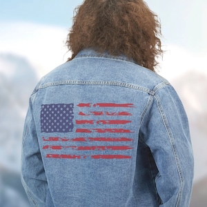 Patriotic Denim Jacket Jean Jacket We The People Men&#39;s Denim Jacket American Flag Jacket For Dad Mom Son Daughter Patriotic Gift Vintage