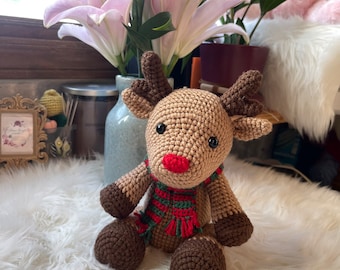 MADE TO ORDER: Rudolph The Red Nosed Reindeer Toy, Crochet Reindeer Toy, Reindeer Amigurumi, Christmas Gift, Holiday Decor, nursery