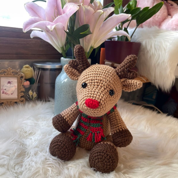 MADE TO ORDER: Rudolph The Red Nosed Reindeer Toy, Crochet Reindeer Toy, Reindeer Amigurumi, Christmas Gift, Holiday Decor, nursery