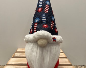 Handmade Patriotic Gnome: Firecracker Decor, Red White Blue