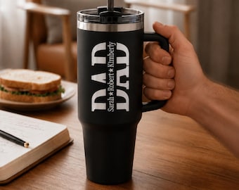 Personalized Stanley Dad Tumbler with Kids Names Custom Engraved Travel Mugs, Dad Grandpa Gift, Fathers Day Papa Cup